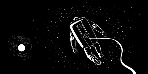 Astronaut exploring galaxy vector illustration. People in the open space cartoon concept © kora_ra_123