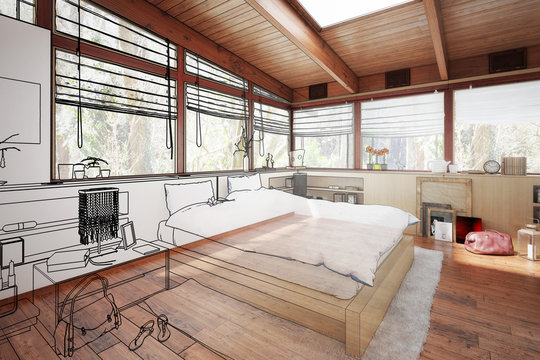 Schlafzimmer im Patio (Konzept) - 3d Illustration