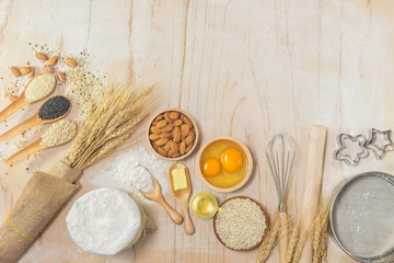 Kitchen accessories and Baking ingredients.