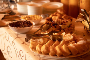Buffet at the hotel. Breakfast.