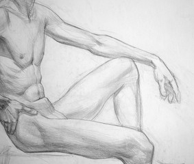 human's figure, pencil drawing illustration, sketch