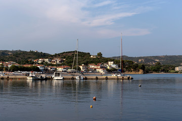 Fototapeta na wymiar View of the harbor, sea and mountains