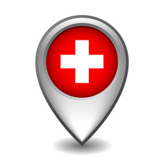 Silver metal map pointer with Switzerland flag