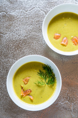 Vegetable soup on stone table