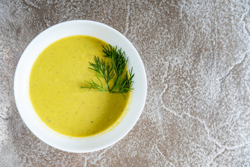 Vegetable soup on stone table