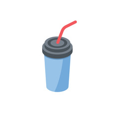Glass of soda cup. Vector 3d isometric color icon new flat style. Creative illustration, idea for infographics.