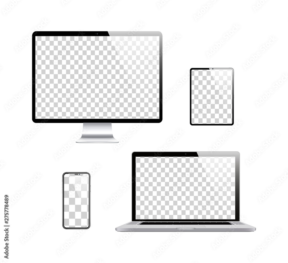 Poster set of computer, laptop in a flat vector style