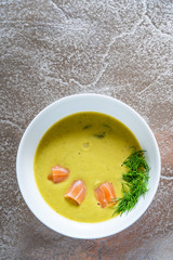 Vegetable soup on stone table