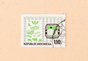 INDONESIA - CIRCA 1983: A stamp printed in Indonesia shows sukseskan sensus pertanian, circa 1983