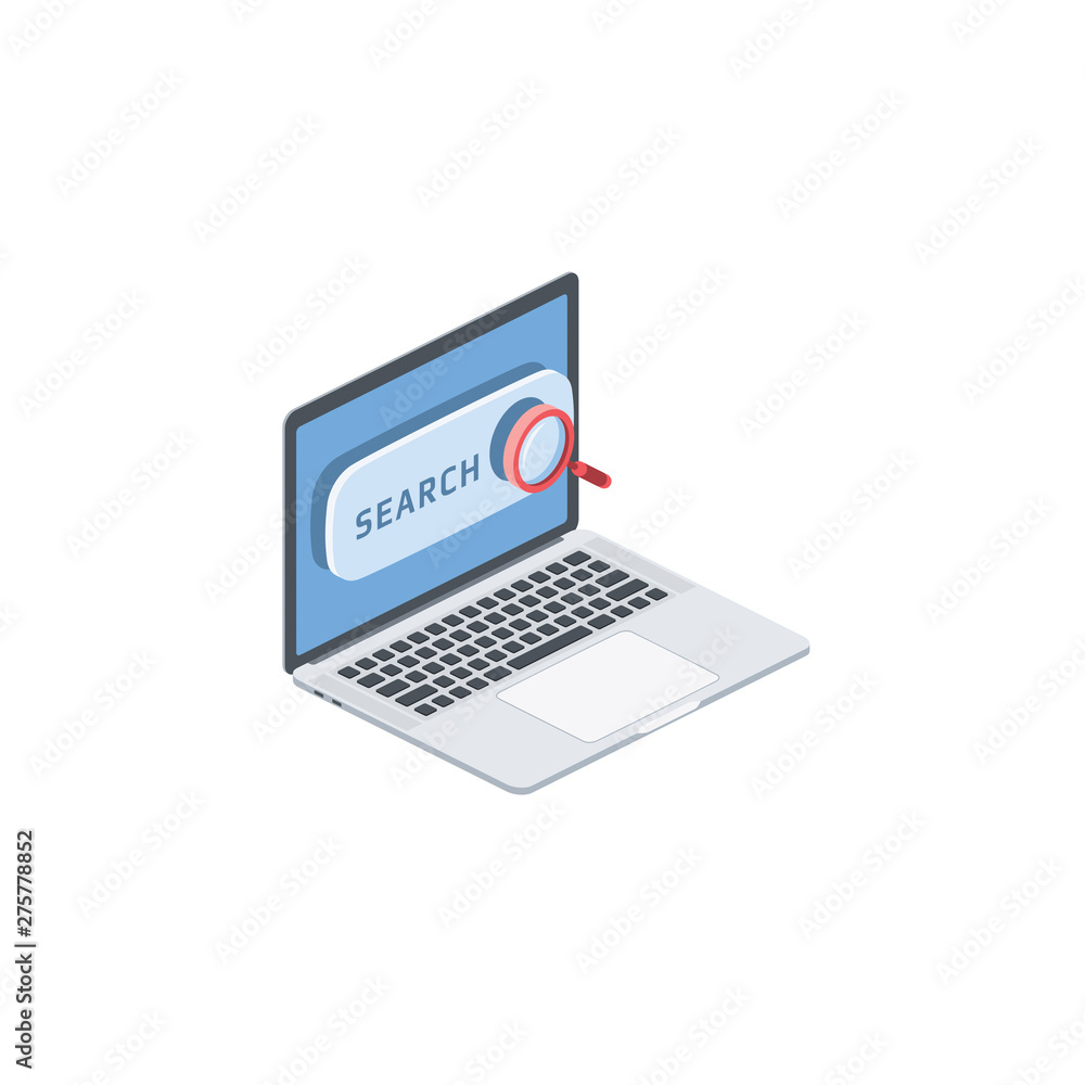 Aufkleber search screen computer interface isometric illustrate 3d vector icon. design idea.
