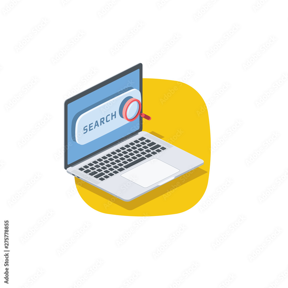 Aufkleber search screen computer interface isometric illustrate 3d vector icon. design idea.
