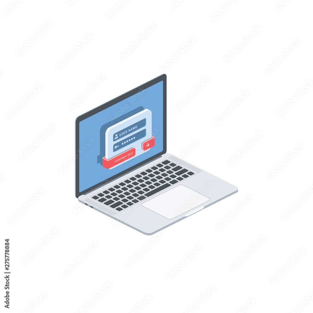 Aufkleber user login screen computer interface isometric illustrate 3d vector icon. design idea.
