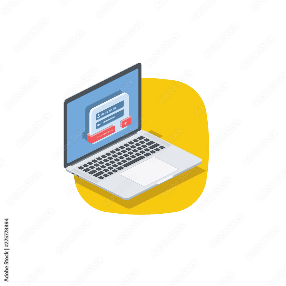 Aufkleber user login screen computer interface isometric illustrate 3d vector icon. design idea.