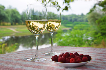  Holiday for two outdoors with wine and raspberries