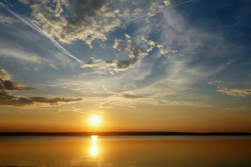 Sunset at the lake Neusiedler See in Austria, Europe.