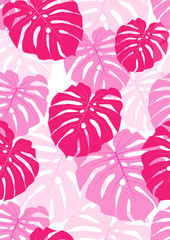 Tropical seamless pattern with bright monstera leaves.