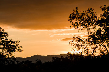 Sonnenaufgang, Sonnenuntergang in Afrika im Busch