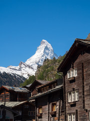 Zermat, Switzerland - May 31st 2019: Matterhorn mountain with Zermatt village in forground, Switzerland