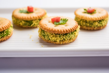 homemade salted Biscuit chat or sandwich for kids or starers for guests