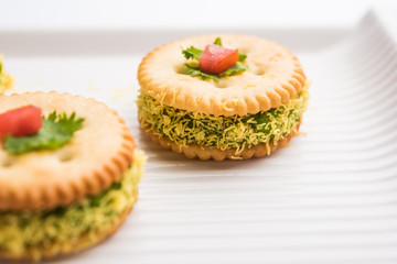 homemade salted Biscuit chat or sandwich for kids or starers for guests