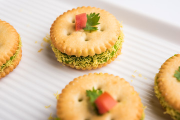 homemade salted Biscuit chat or sandwich for kids or starers for guests