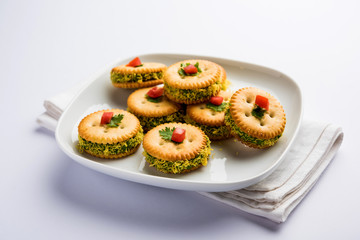 homemade salted Biscuit chat or sandwich for kids or starers for guests