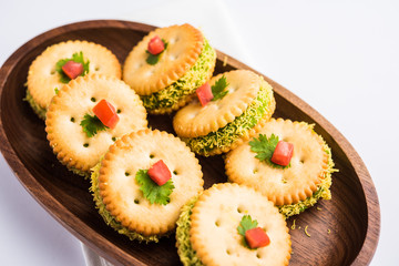 homemade salted Biscuit chat or sandwich for kids or starers for guests