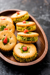 homemade salted Biscuit chat or sandwich for kids or starers for guests