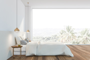 Panoramic white master bedroom interior