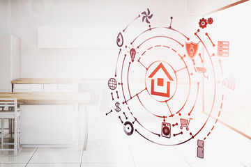 Smart home interface in white kitchen