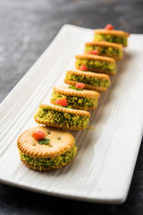 homemade salted Biscuit chat or sandwich for kids or starers for guests