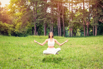 woman in yoga meditation levitation.