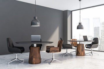 Grey coworking panoramic office corner