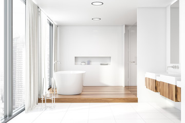Fototapeta na wymiar White bathroom with double sink and tub