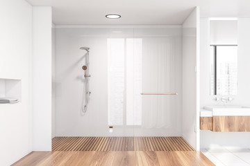 Fototapeta na wymiar Modern bathroom interior, shower and sink