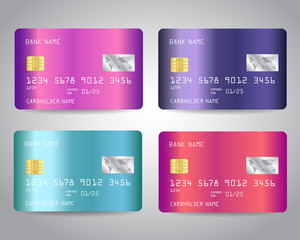 Credit cards vector set with colorful shiny metallic abstract trendy design background