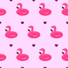 Fototapeta premium Flamingo swim ring seamless pattern. Vector illustration isolated on pink background.