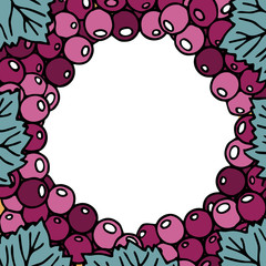 Round frame from grapes against white background
