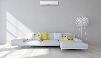large luxury modern bright interiors with air conditioning illustration 3D rendering