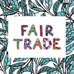 Fair trade color doodle with lettering and products of fair trade