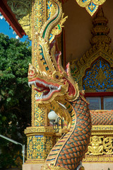 Naga at entrance to hall at Wat Sri Bun Rueang, Chiang Rai, Thailand
