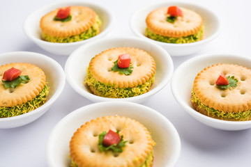 homemade salted Biscuit chat or sandwich for kids or starers for guests