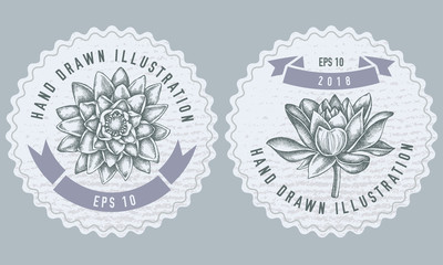 Monochrome labes with lotus illustration