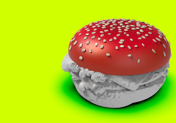 Amanita Mushroom. Poisonous Fast Food Concept. Isolated 3D with Copy-space.