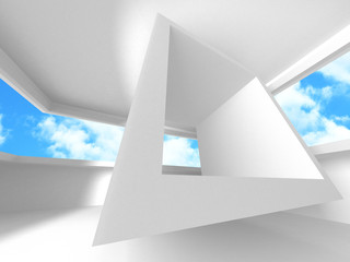 Futuristic White Architecture Design on Cloudy Sky Background