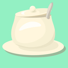 vector sugar-bowl cup sugar-bowl spoon isolated on white background