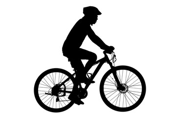 Silhouette man and bike relaxing on white  background