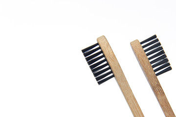 Eco-friendly materials wooden toothbrush on white background.minimal style.
