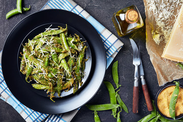 crispy Parmesan and polenta breaded Snow Peas