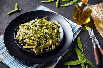 crispy Parmesan and polenta breaded Snap Peas
